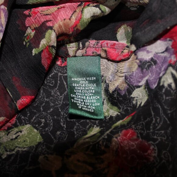Lauren Ralph Lauren long sleeve sheer black floral blouse with ruffle details XL - Picture 9 of 9